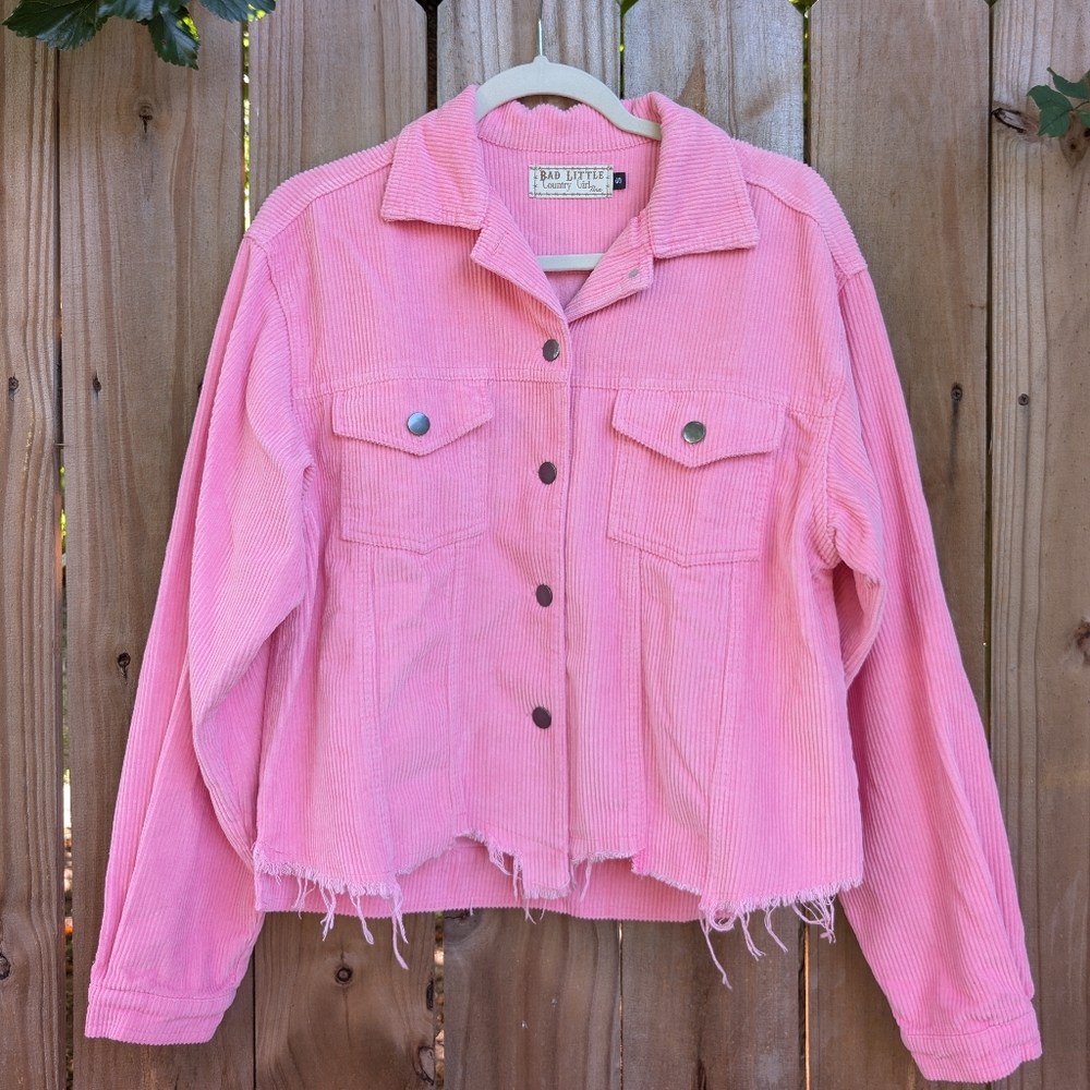 Bad Little Country Girl Tina Hot Pink Western Cowgirl Corduroy Button Up Jacket
